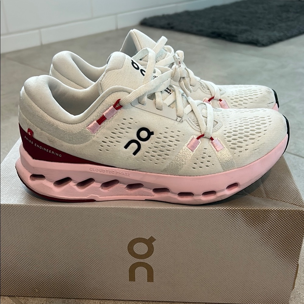 On Running Women’s Cloudnova White and Pink Athletic Shoes